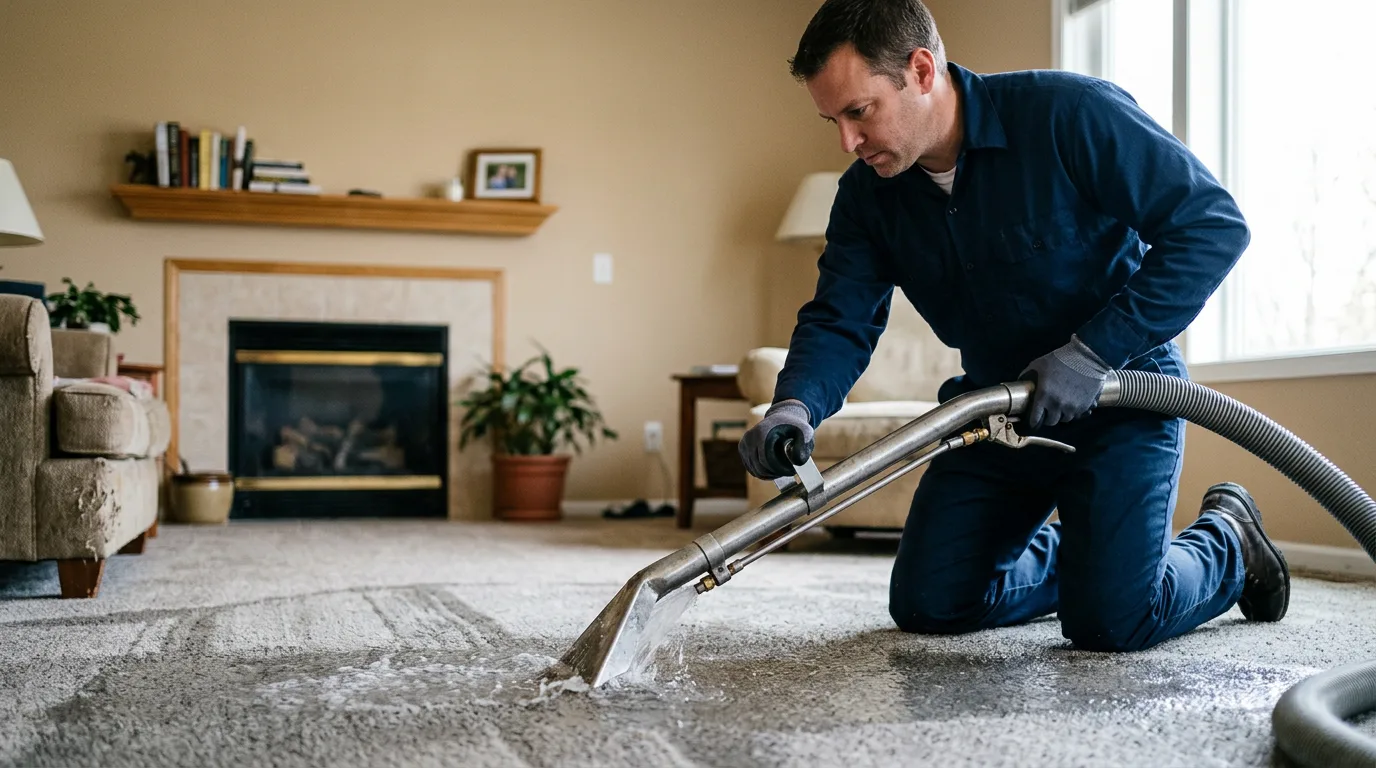 Water damage restoration technician working near Orangeville, UT